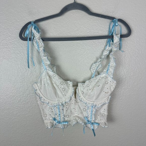 For Love & Lemons for Victoria's Secret Eyelet Swirl Bustier Bra M White Feminin - Picture 2 of 12